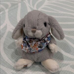 Charming Gray Plush Bunny with Patterned Bandana